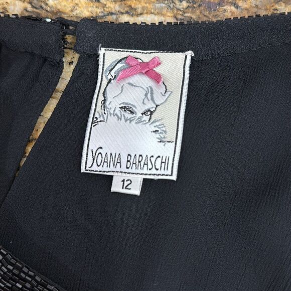 Yoana Baraschi Black Long Sleeve Rhinestone Beaded Sheath Dress Size 12 - Picture 7 of 13